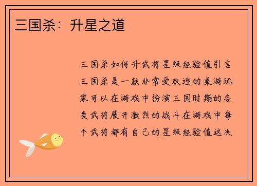 三国杀：升星之道